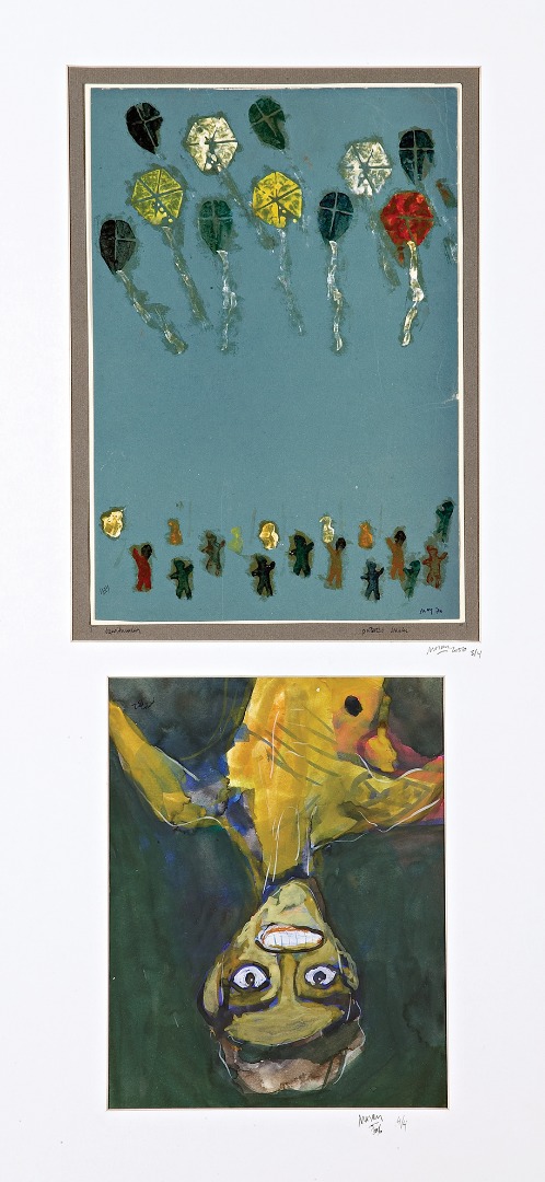 Kagit üzerine patates baski / Potato print on paper (1970) (32*22 cm) - Kagit üzerine suluboya / Watercolor on paper (1982) (24*18 cm)