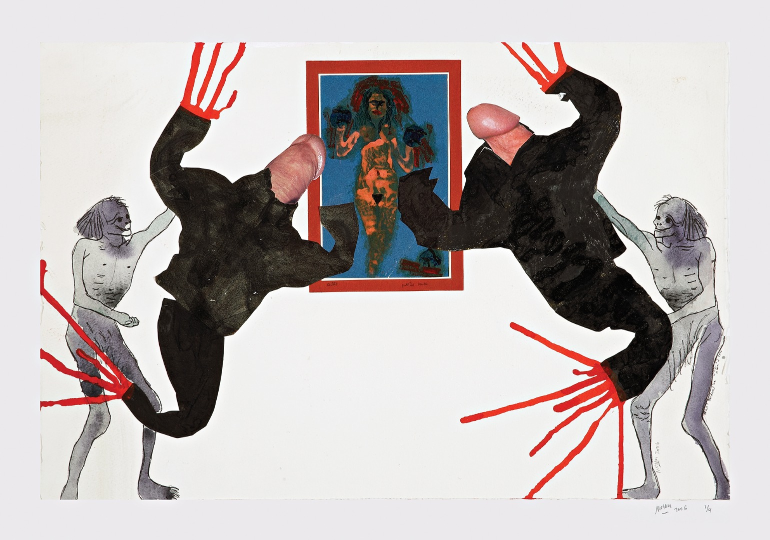 Kagit üzerine patates baski, suluboya, kolaj / Potato print, watercolor, collage on paper (1970-2006) (44*56 cm)